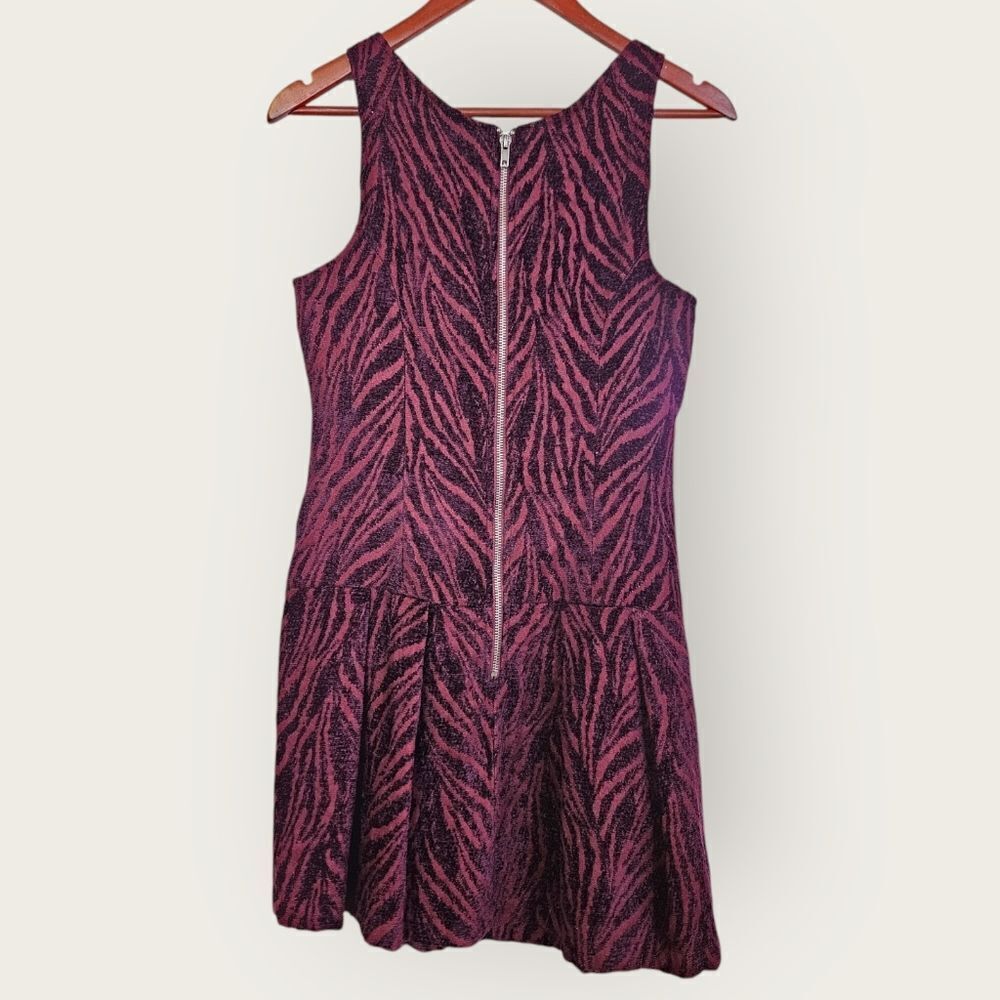 Free People Chenille Zebra Print Drop Waist Pleated Mini Dress in Mulberry 6 - Picture 5 of 12